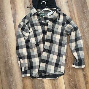 American Eagle Plaid Hooded Flannel Shirt Jacket - Black & Cream NWT size L tall
